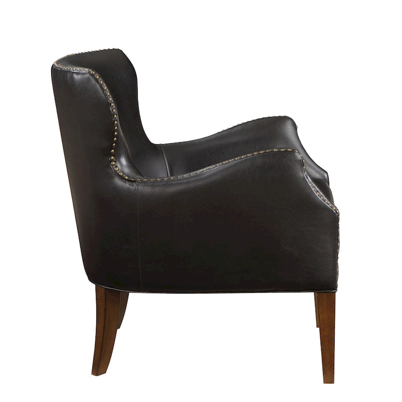 Dark brown high-legged armchair with wing back