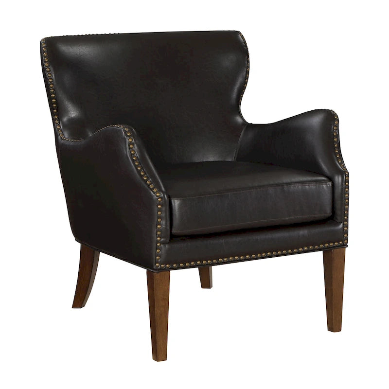 Dark brown high-legged armchair with wing back