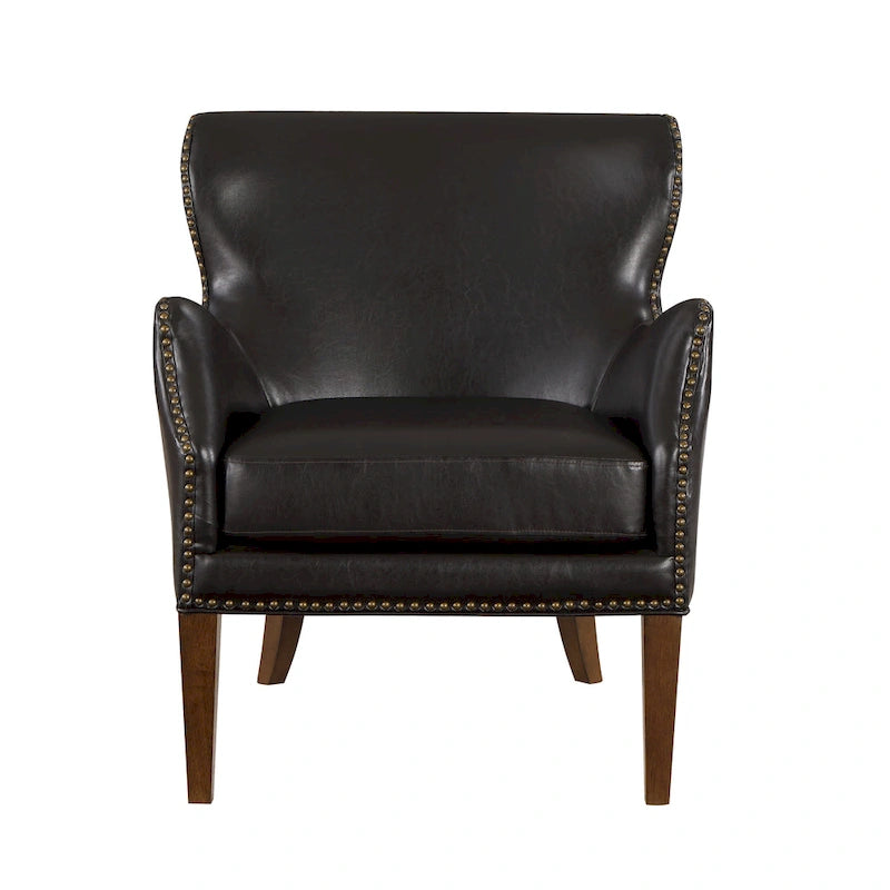 Dark brown high-legged armchair with wing back