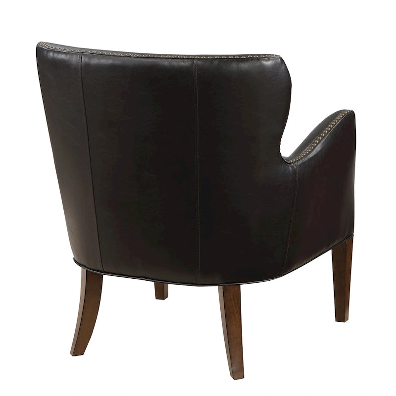 Dark brown high-legged armchair with wing back