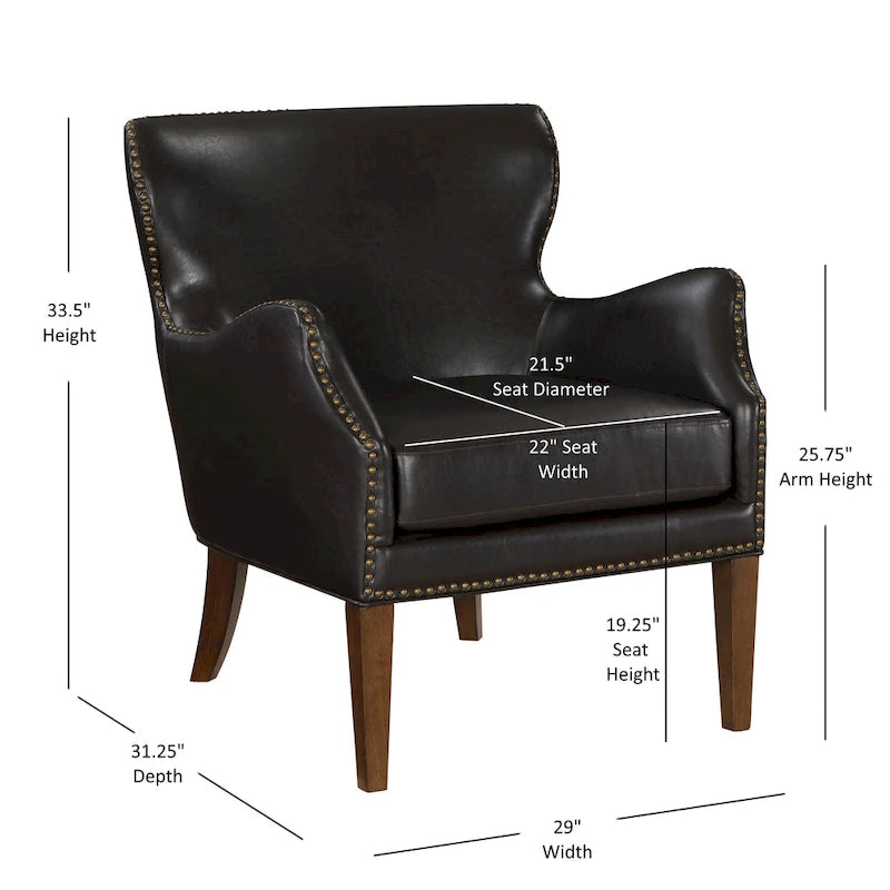Dark brown high-legged armchair with wing back