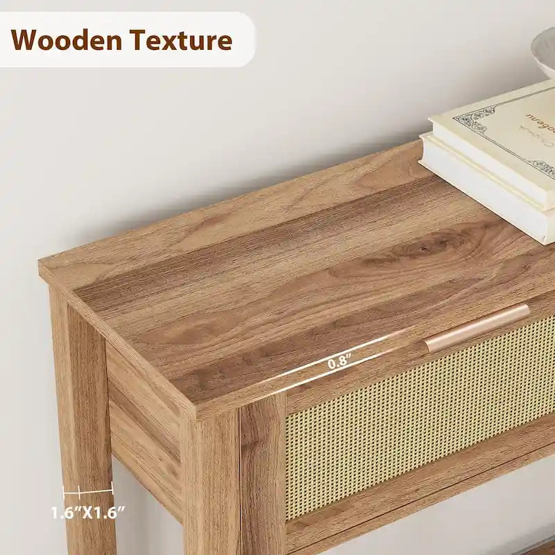 Entryway Table, Console Table with Rattan 2 Drawers, Wood Sofa Table with Storage