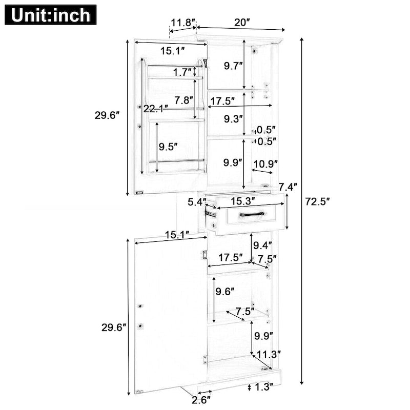 Tall Bathroom Storage Cabinet, Freestanding Storage Cabinet with Two Doors and Adjustable Shelves, Door Shelve Design