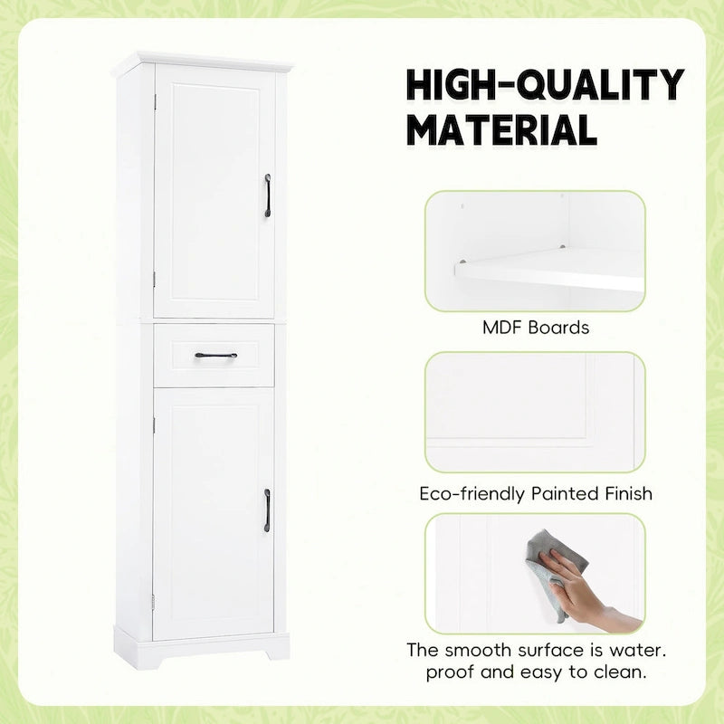 Tall Bathroom Storage Cabinet, Freestanding Storage Cabinet with Two Doors and Adjustable Shelves, Door Shelve Design
