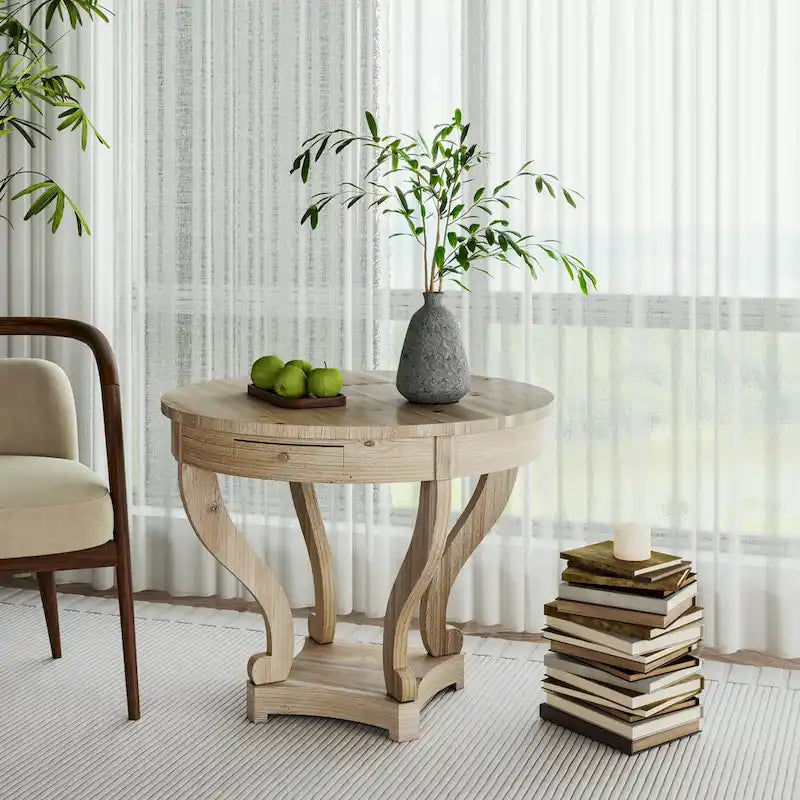 Curved Legs Farmhouse Small Size Round Dining Table End Table Side Table Coffee Table