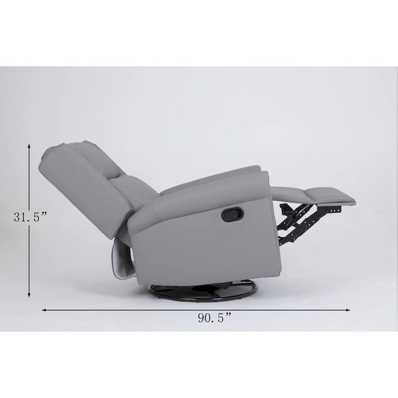 Manual Recliner Chair Fabric Swivel Armchair High Back Lounge Seating with Footrest, Adjustable Backrest and Nailhead Trim