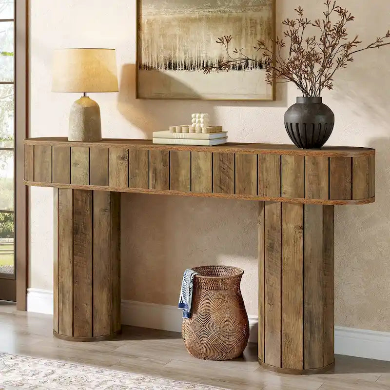 63-Inch Farmhouse Console Table for Entryway, Hallway, Rustic Brown