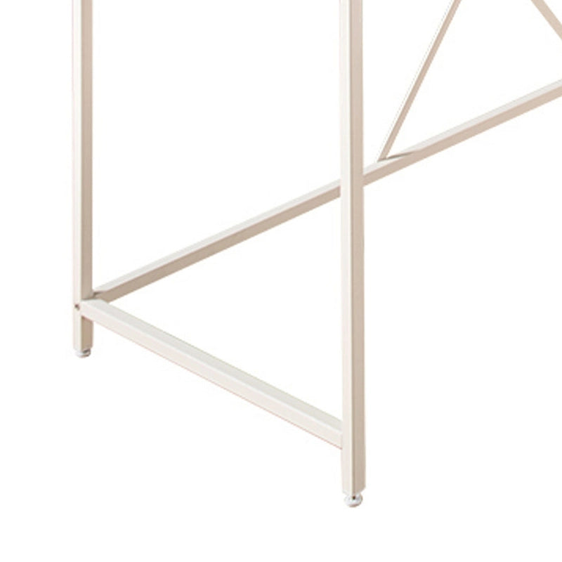 Corner Desk, L Shaped White Metal Frame, X Crossed, Oak Brown Wood Top