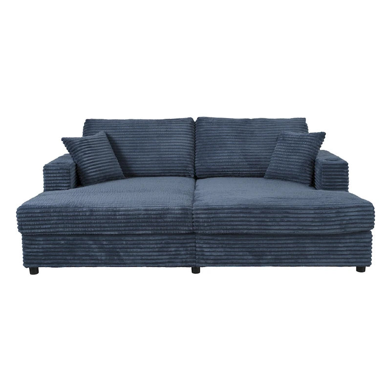 Oversized Loveseat Chaise Lounge Sectional Sofa Bed, Corduroy Sleeper with USB Ports, Cup Holders