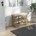 Bamboo Shoe Bench, 3-Tier Entryway Bench with Storage and Cushion, Shoe Organizer for Entryway, Hallway