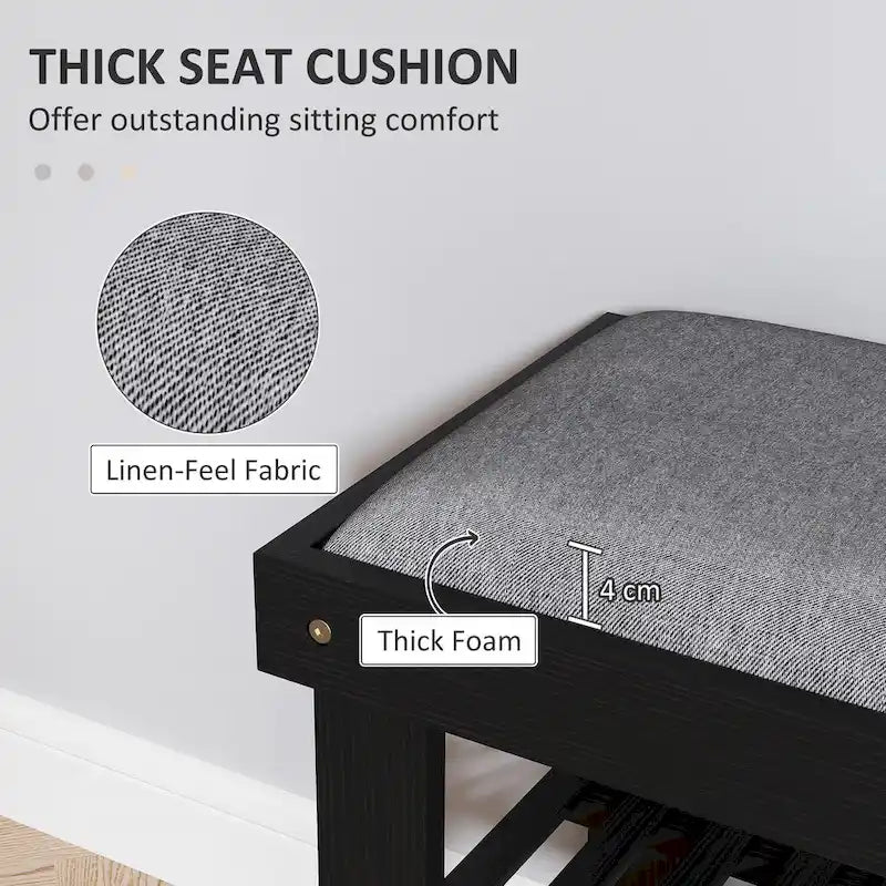 Bamboo Shoe Bench, 3-Tier Entryway Bench with Storage and Cushion, Shoe Organizer for Entryway, Hallway