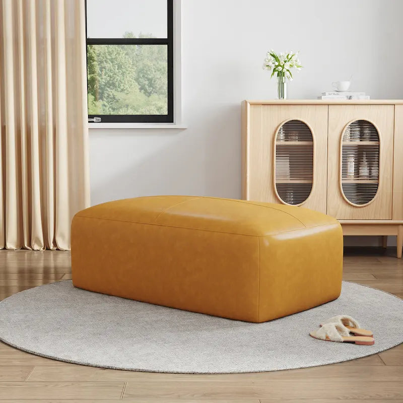 Genuine Leather Ottoman, 43 Upholstered Bench for Living Room and Bedroom