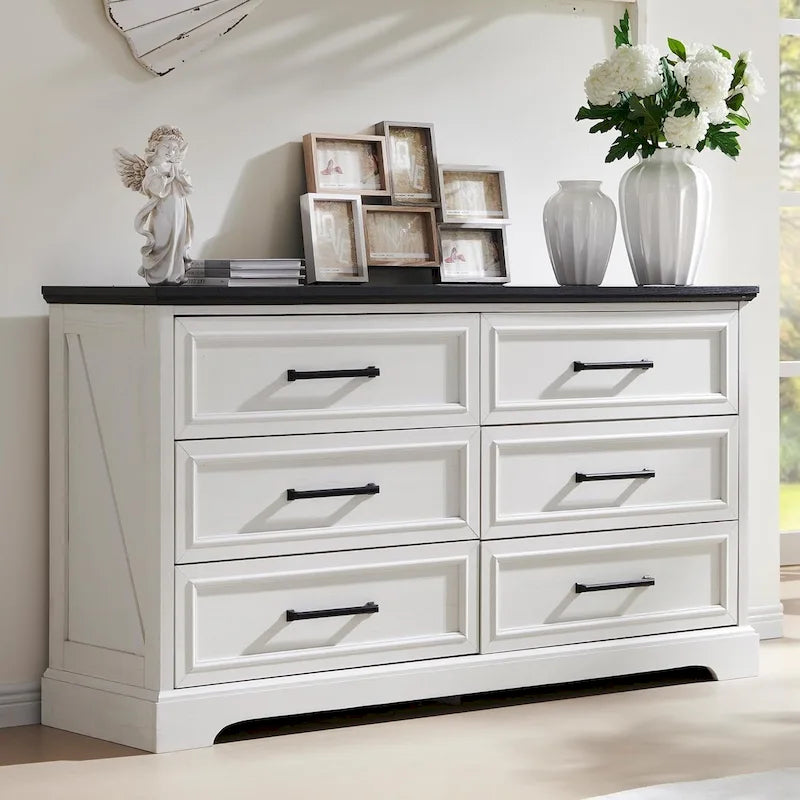 Farmhouse 6 Drawer Dresser for Bedroom, Chest of Drawers, TV Stand