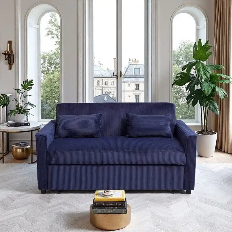 69 Corduroy Sleeper Sofa with Adjustable Backrest & Storage Pocket