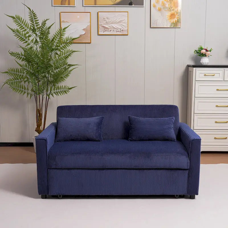 69 Corduroy Sleeper Sofa with Adjustable Backrest & Storage Pocket