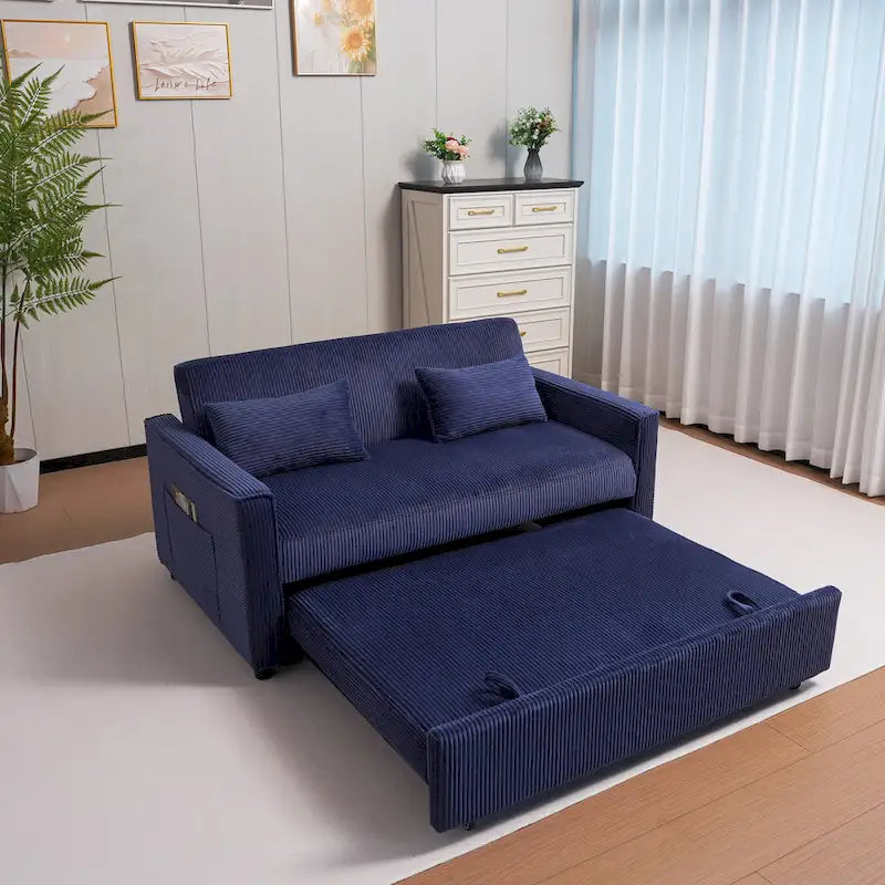 69 Corduroy Sleeper Sofa with Adjustable Backrest & Storage Pocket