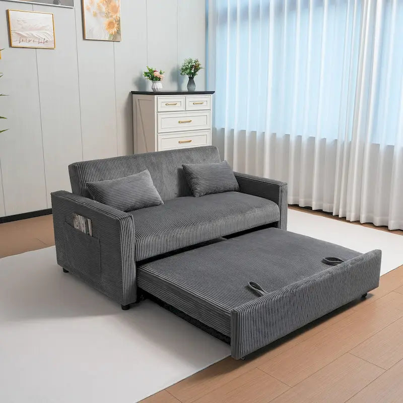 69 Corduroy Sleeper Sofa with Adjustable Backrest & Storage Pocket