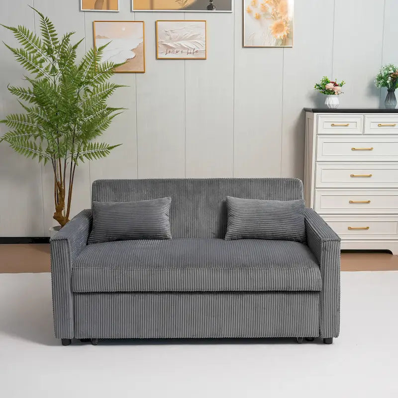 69 Corduroy Sleeper Sofa with Adjustable Backrest & Storage Pocket