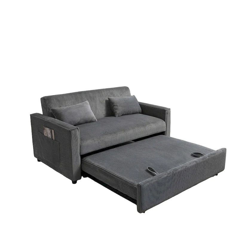 69 Corduroy Sleeper Sofa with Adjustable Backrest & Storage Pocket