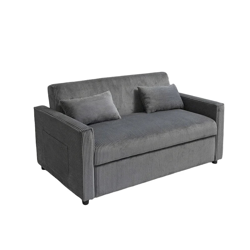 69 Corduroy Sleeper Sofa with Adjustable Backrest & Storage Pocket