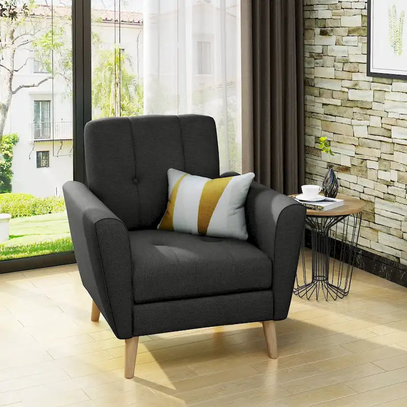 Mid-Century Modern Fabric Tufted Club Chair by