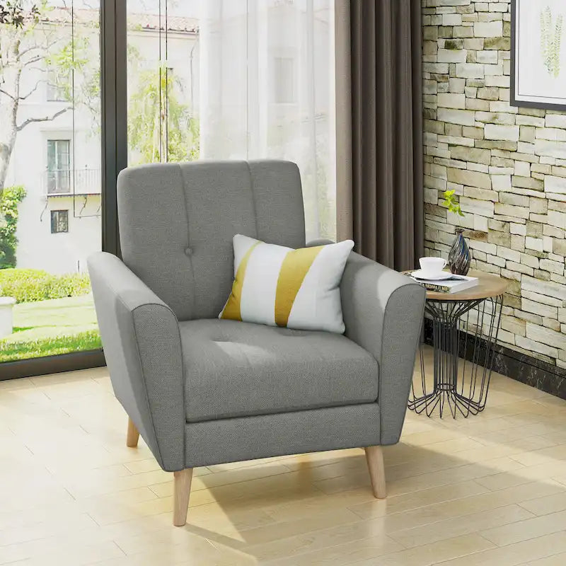 Mid-Century Modern Fabric Tufted Club Chair by