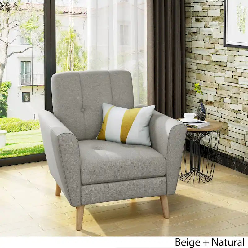 Mid-Century Modern Fabric Tufted Club Chair by