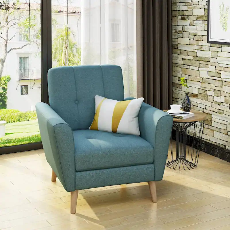 Mid-Century Modern Fabric Tufted Club Chair by