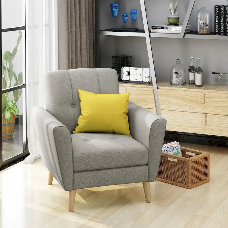 Mid-Century Modern Fabric Tufted Club Chair by