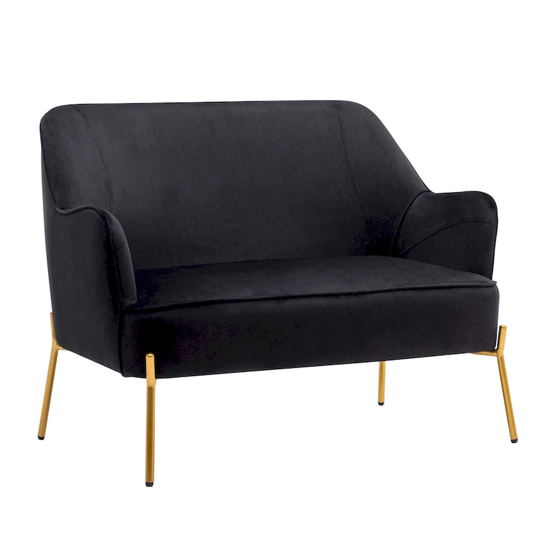 Loveseat Couch Sofa, Velvet Upholstery, Gold Chrome Legs