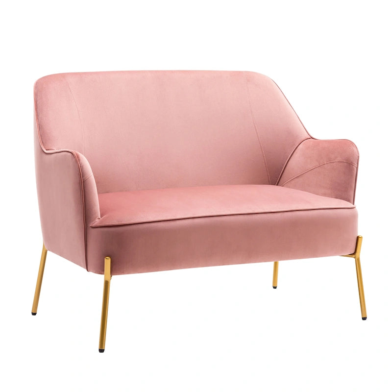 Loveseat Couch Sofa, Velvet Upholstery, Gold Chrome Legs