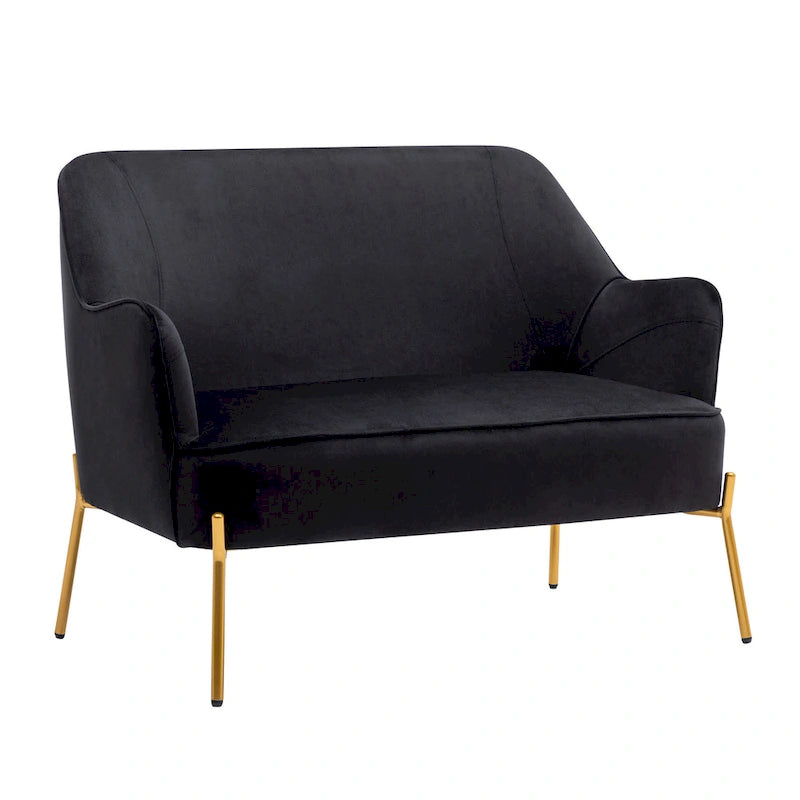Loveseat Couch Sofa, Velvet Upholstery, Gold Chrome Legs