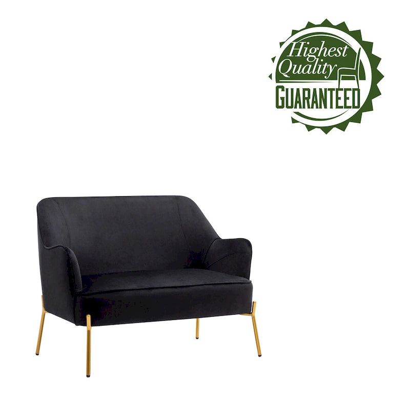 Loveseat Couch Sofa, Velvet Upholstery, Gold Chrome Legs
