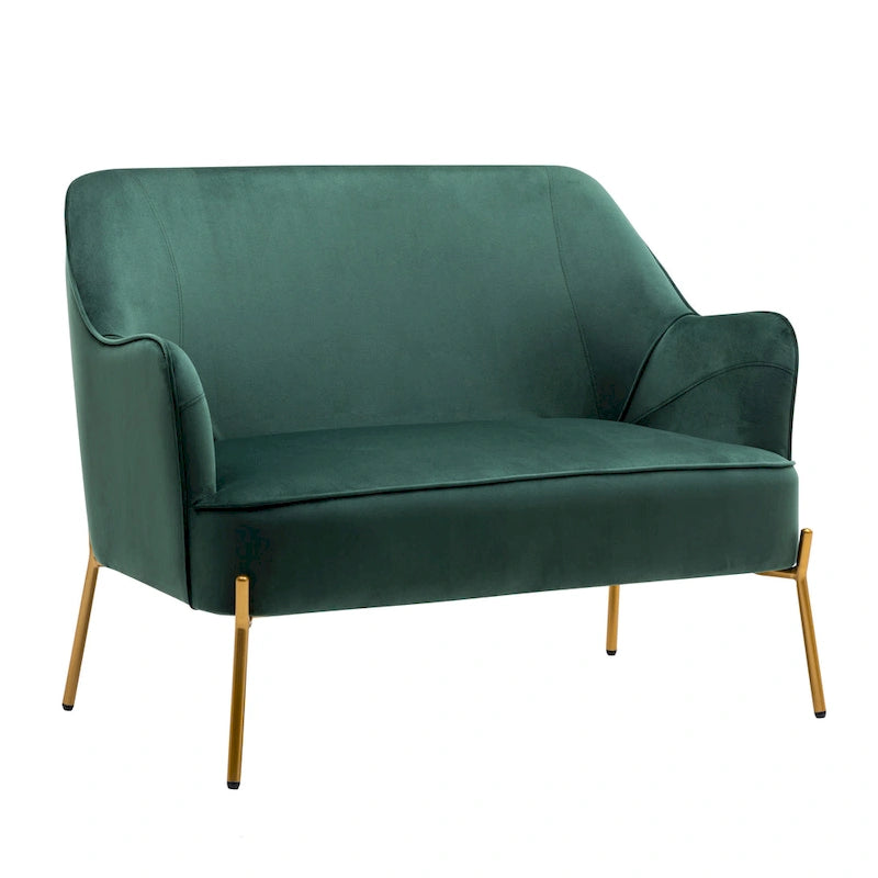 Loveseat Couch Sofa, Velvet Upholstery, Gold Chrome Legs
