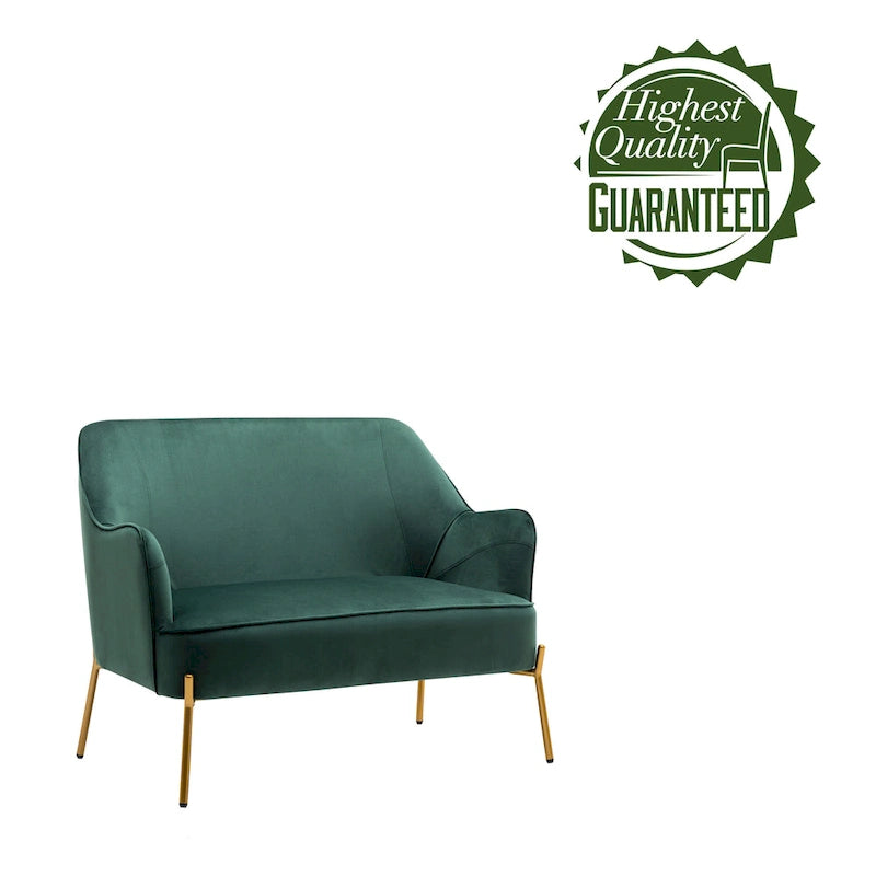 Loveseat Couch Sofa, Velvet Upholstery, Gold Chrome Legs