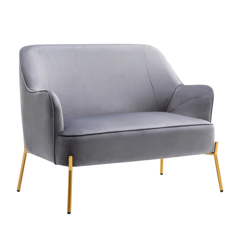 Loveseat Couch Sofa, Velvet Upholstery, Gold Chrome Legs