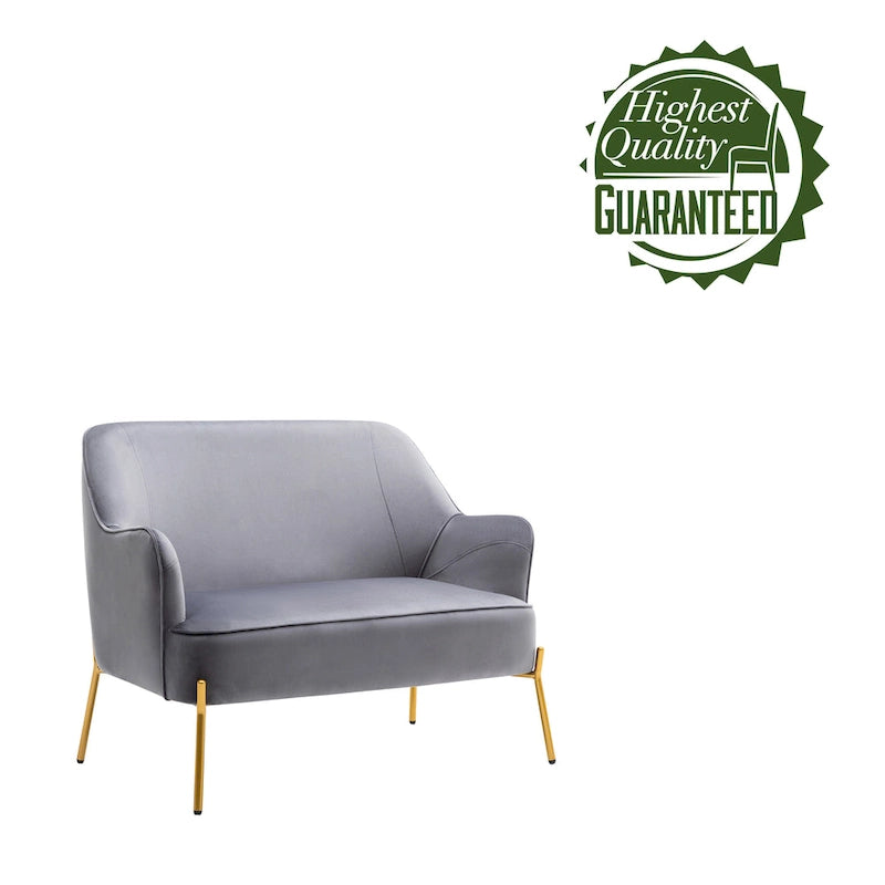 Loveseat Couch Sofa, Velvet Upholstery, Gold Chrome Legs