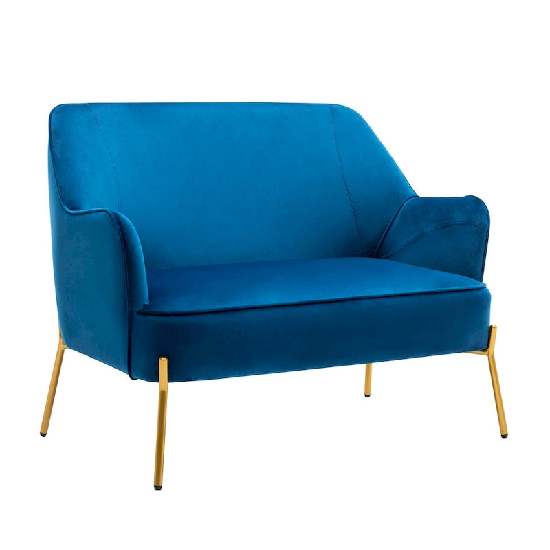 Loveseat Couch Sofa, Velvet Upholstery, Gold Chrome Legs