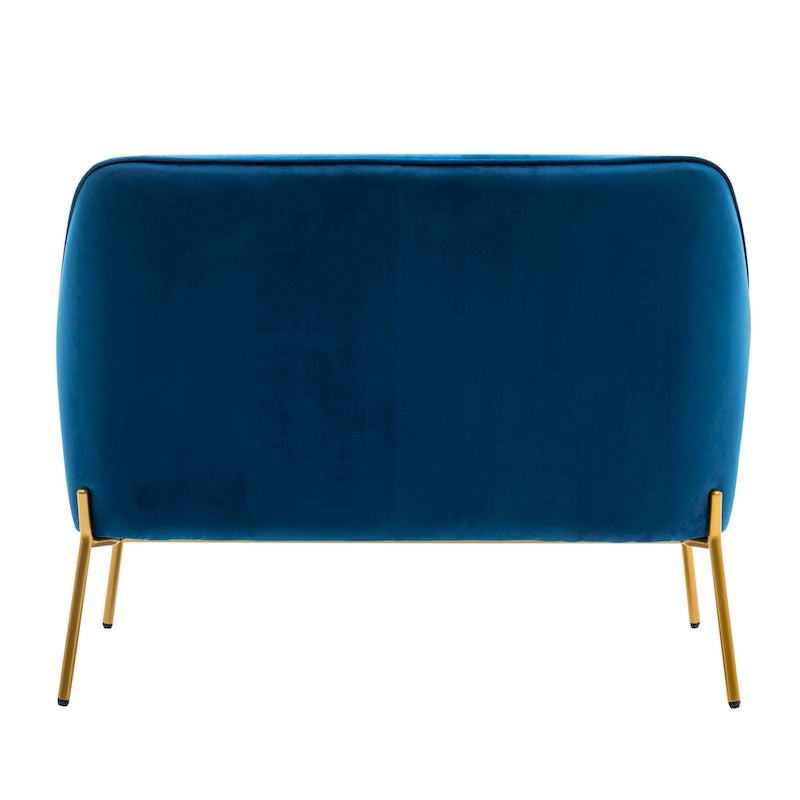 Loveseat Couch Sofa, Velvet Upholstery, Gold Chrome Legs
