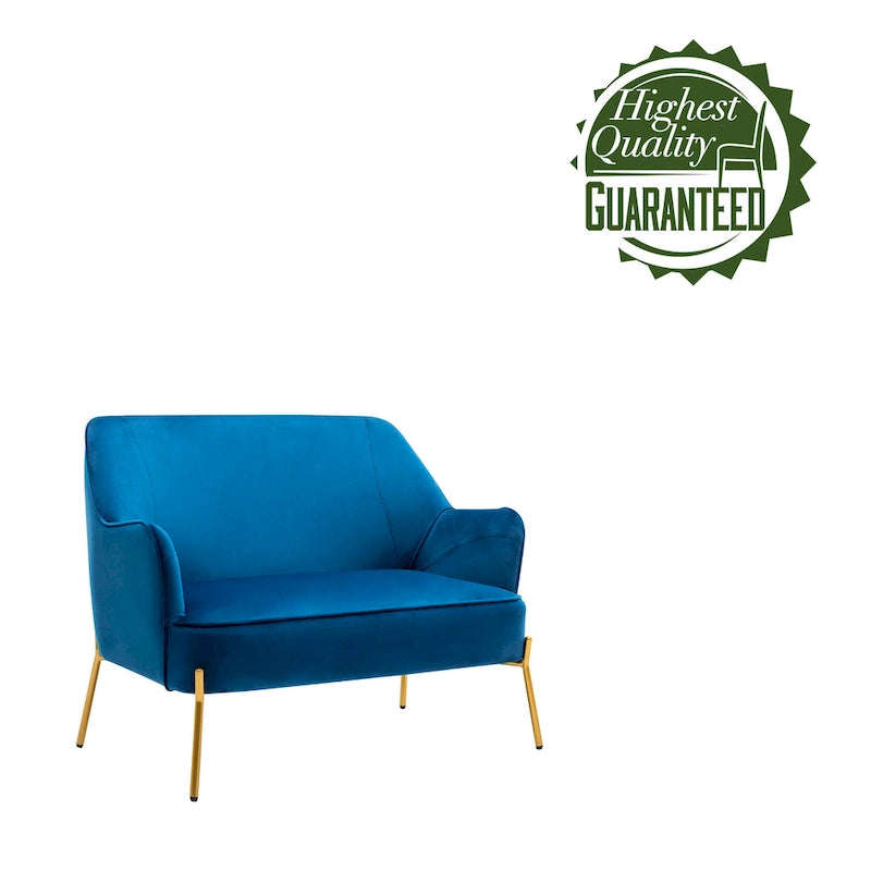 Loveseat Couch Sofa, Velvet Upholstery, Gold Chrome Legs