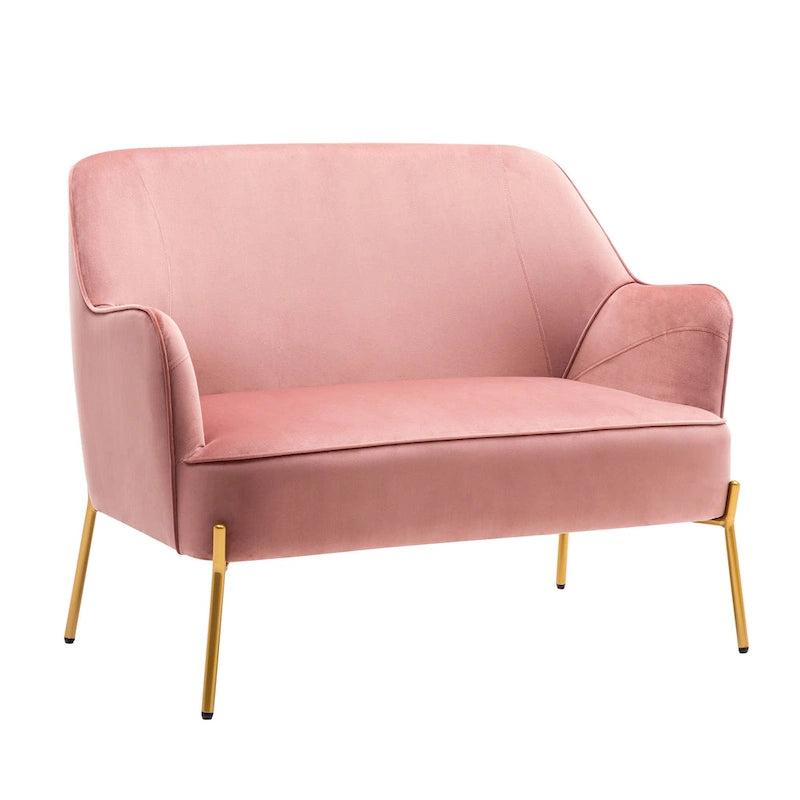 Loveseat Couch Sofa, Velvet Upholstery, Gold Chrome Legs