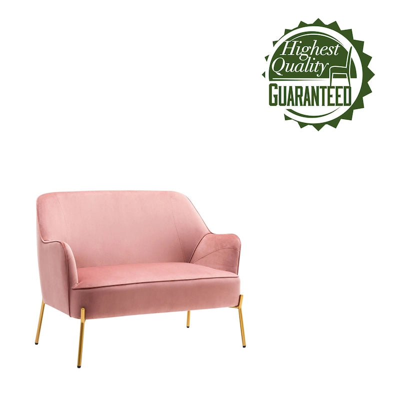 Loveseat Couch Sofa, Velvet Upholstery, Gold Chrome Legs