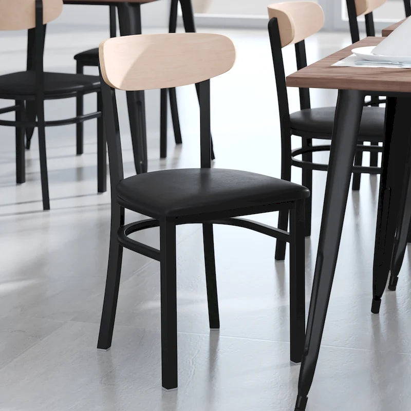Commercial Metal Dining Chair with Wood Seat and Boomerang Back