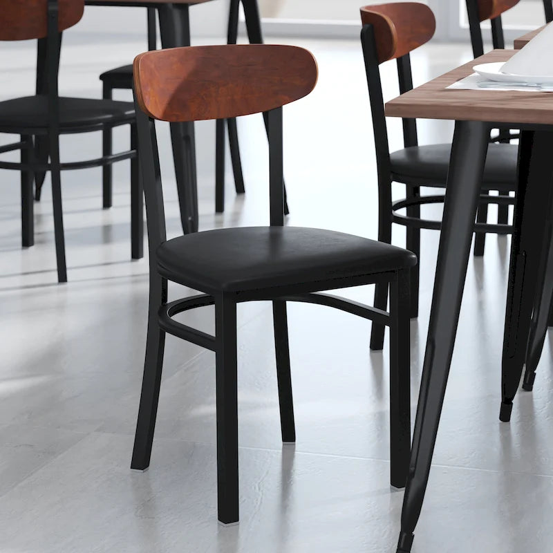 Commercial Metal Dining Chair with Wood Seat and Boomerang Back