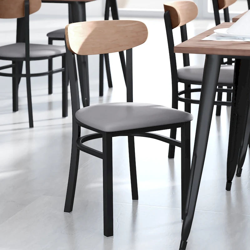 Commercial Metal Dining Chair with Wood Seat and Boomerang Back
