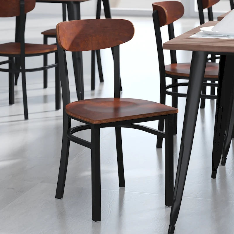 Commercial Metal Dining Chair with Wood Seat and Boomerang Back