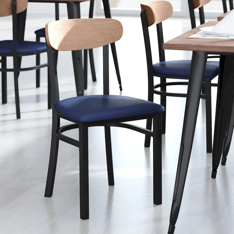 Commercial Metal Dining Chair with Wood Seat and Boomerang Back