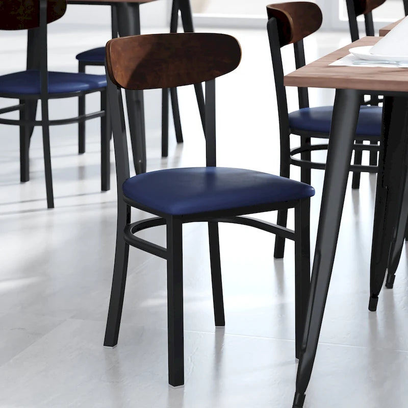 Commercial Metal Dining Chair with Wood Seat and Boomerang Back