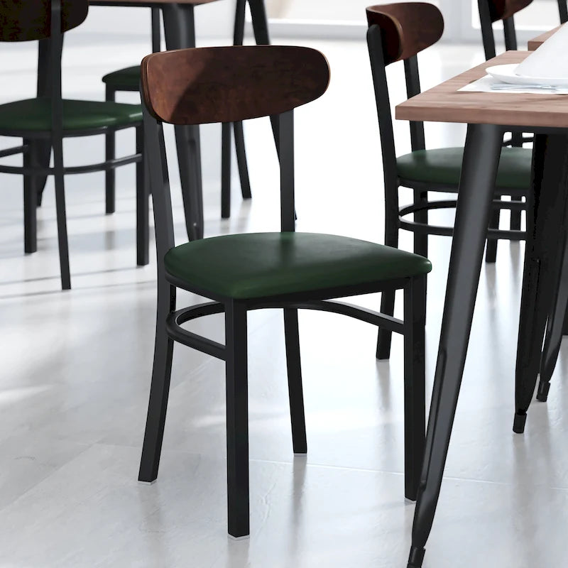 Commercial Metal Dining Chair with Wood Seat and Boomerang Back