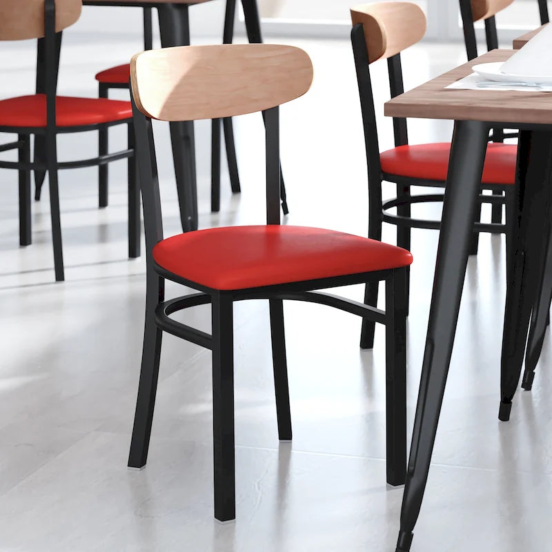 Commercial Metal Dining Chair with Wood Seat and Boomerang Back